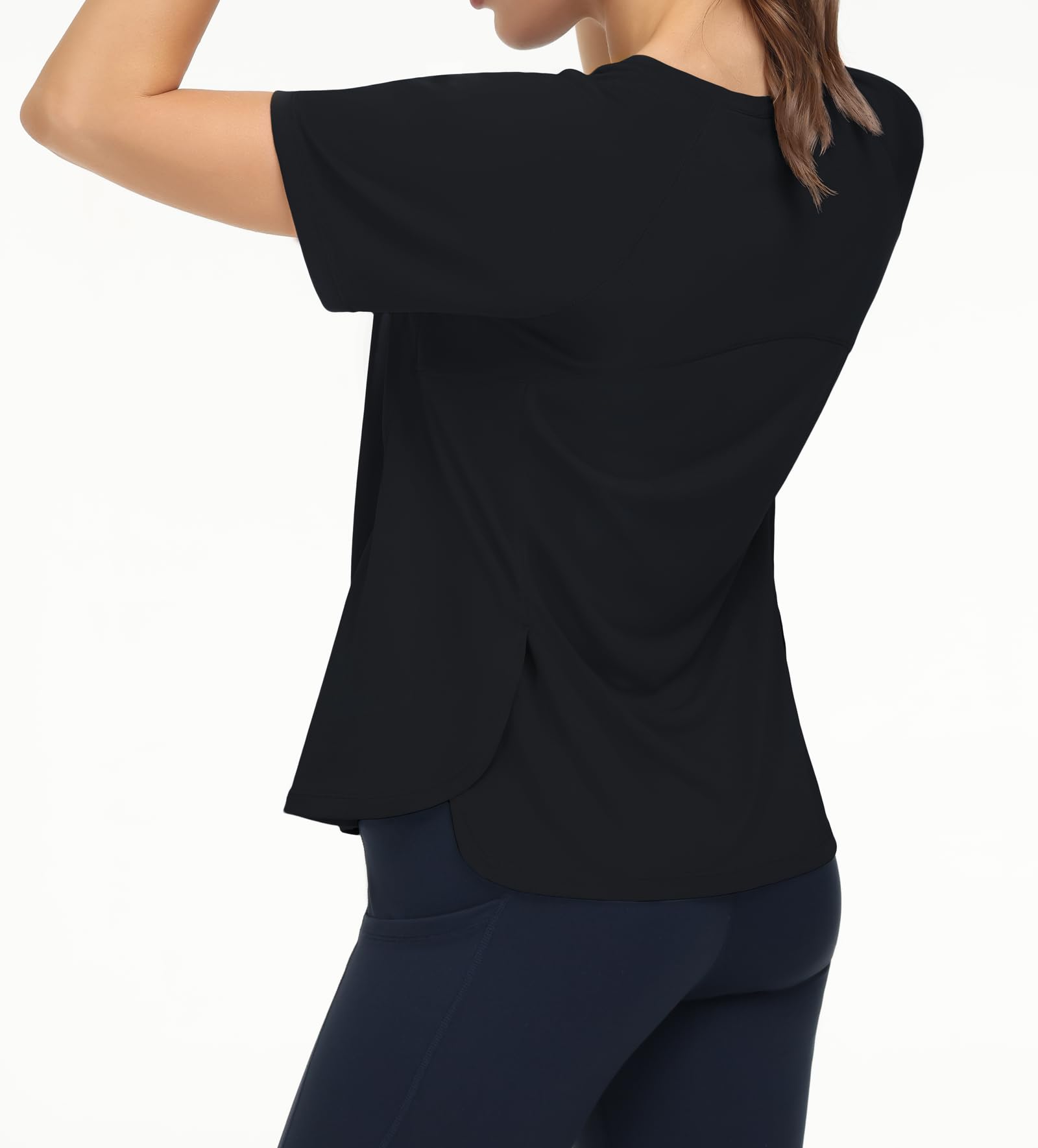 THE GYM PEOPLE Women's Short Sleeve Workout Shirts Breathable Yoga T-Shirts with Side Slits Athletic Tee Tops Black - Medaid International
