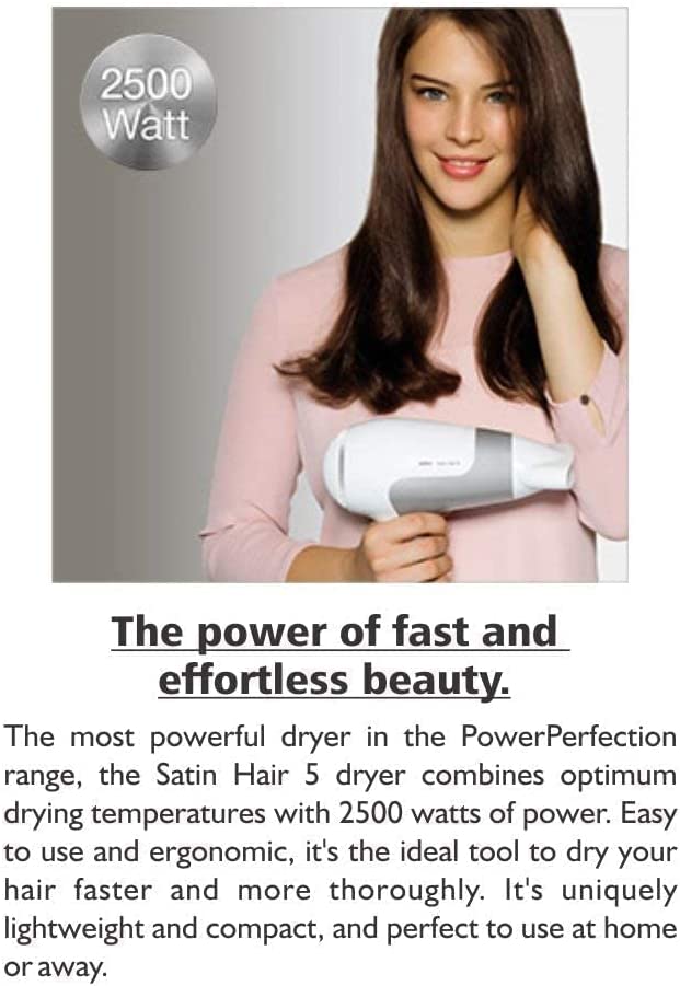 Braun HD580 Satin Hair 5 Power Perfection Hair Dryer (White/Grey)