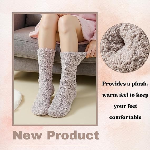 KASTWAVE Women's Winter Fuzzy Fluffy Socks - Warm Plush Crew Socks, Cozy Home Sleeping Bed Socks, Soft Fuzzy Christmas Socks for Cold Weather Daily Wear (3PCS)