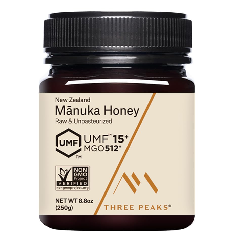 Three Peaks Manuka Honey New Zealand - Certified UMF 15+ - MGO 514+ - 8.8 oz (250g) - 100% Natural honey, Raw honey – Ultra Premium, Healing Manuka honey (Amber Jar) - Medaid International