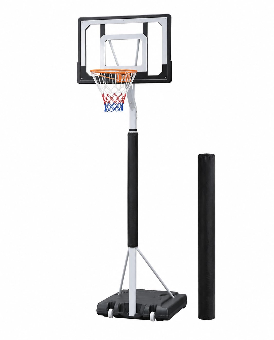 Portable Height-Adjustable Basketball Hoop Assembles, Adjustable Outdoor Indoor Basketball Hoop Goal System Stand with Wheels for Adults and Kids, with Sheath, Basketball, Pump