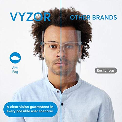 Vyzor Face Shield With Glasses Frame 50PK - Safety Face Shield For Face Mask Shield - Anti Fog Face Shield Mask - Plastic Face Shield With Clear Face Shield - Face Sheild - Faceshield For Women & Men