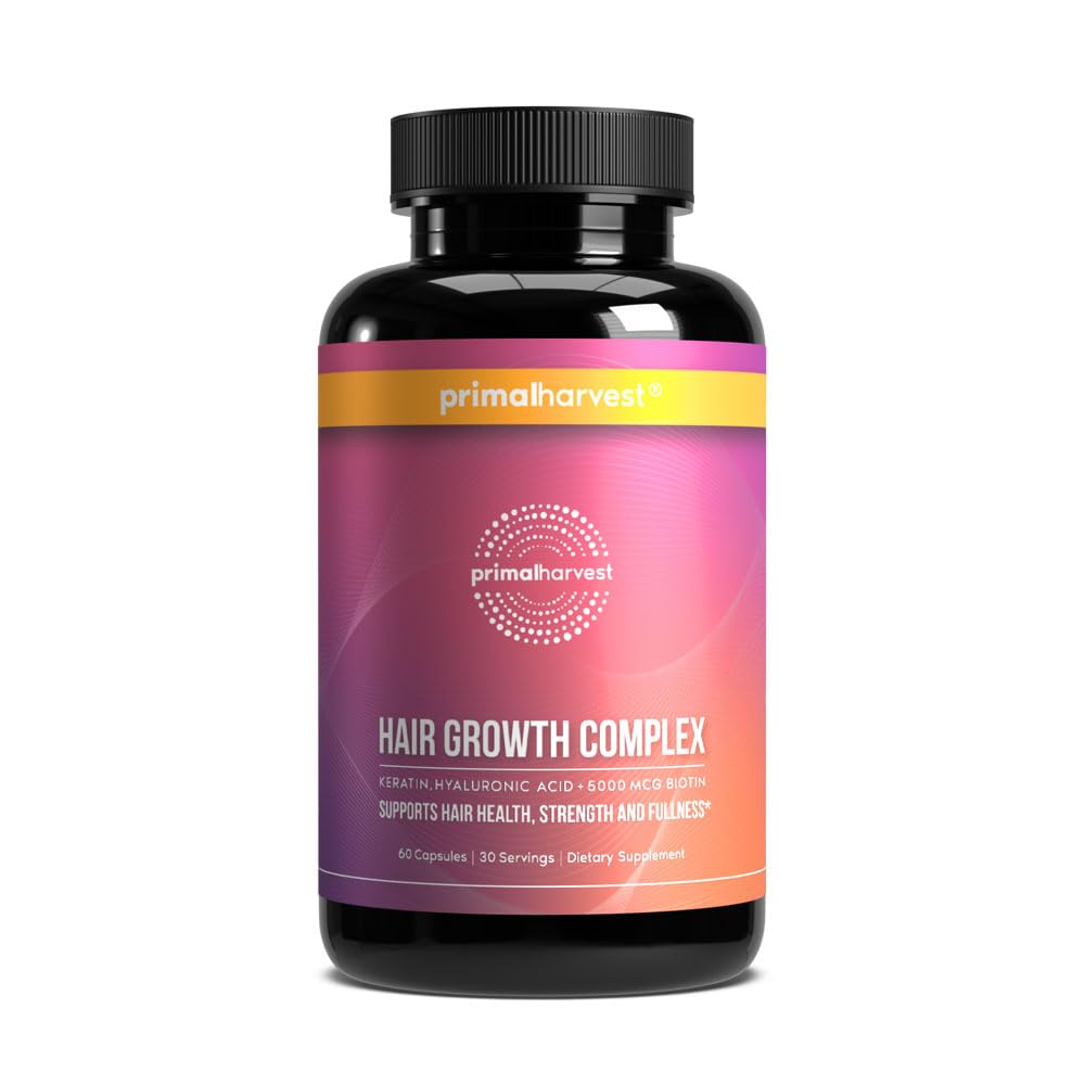 Primal Harvest Hair Growth Vitamins, Hair Growth for Women & Men - 60 Hair Growth Pills, Natural Hair Thickening Products for w/Biotin & Zinc - Hair Supplement, Regrowth Hair Vitamins - Medaid International
