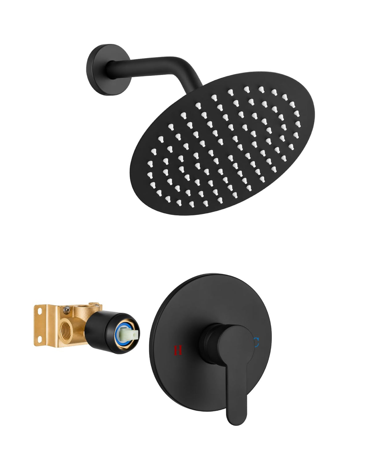Heyalan Shower Faucet Set Brushed Nickel 8 Inch Round Showerhead Bathroom SUS304 Stainless Steel Rainfall Shower System Wall Mount Single Function Shower Trim Kit with Rough-in Valve 1 Handle