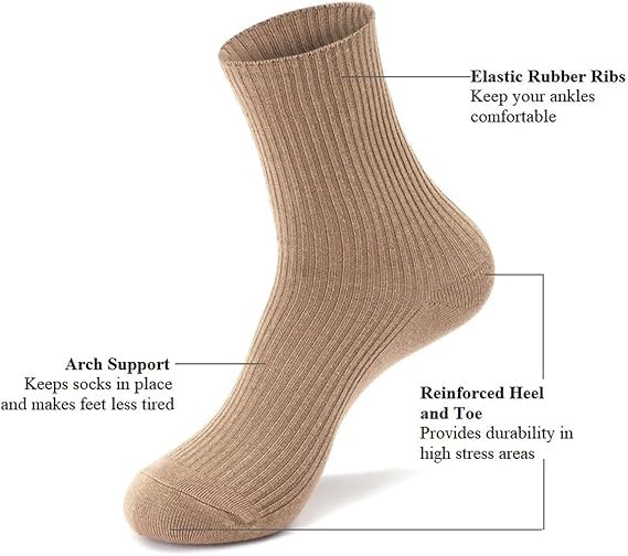 KASTWAVE 6 Pairs Women's Above-Ankle Crew Socks - Cotton Blend Solid Color Socks, Sweat-Absorbent & Cute Aesthetic Design, Casual Athletic Neutral Socks for Women, Girls, Ladies & Granola Girls