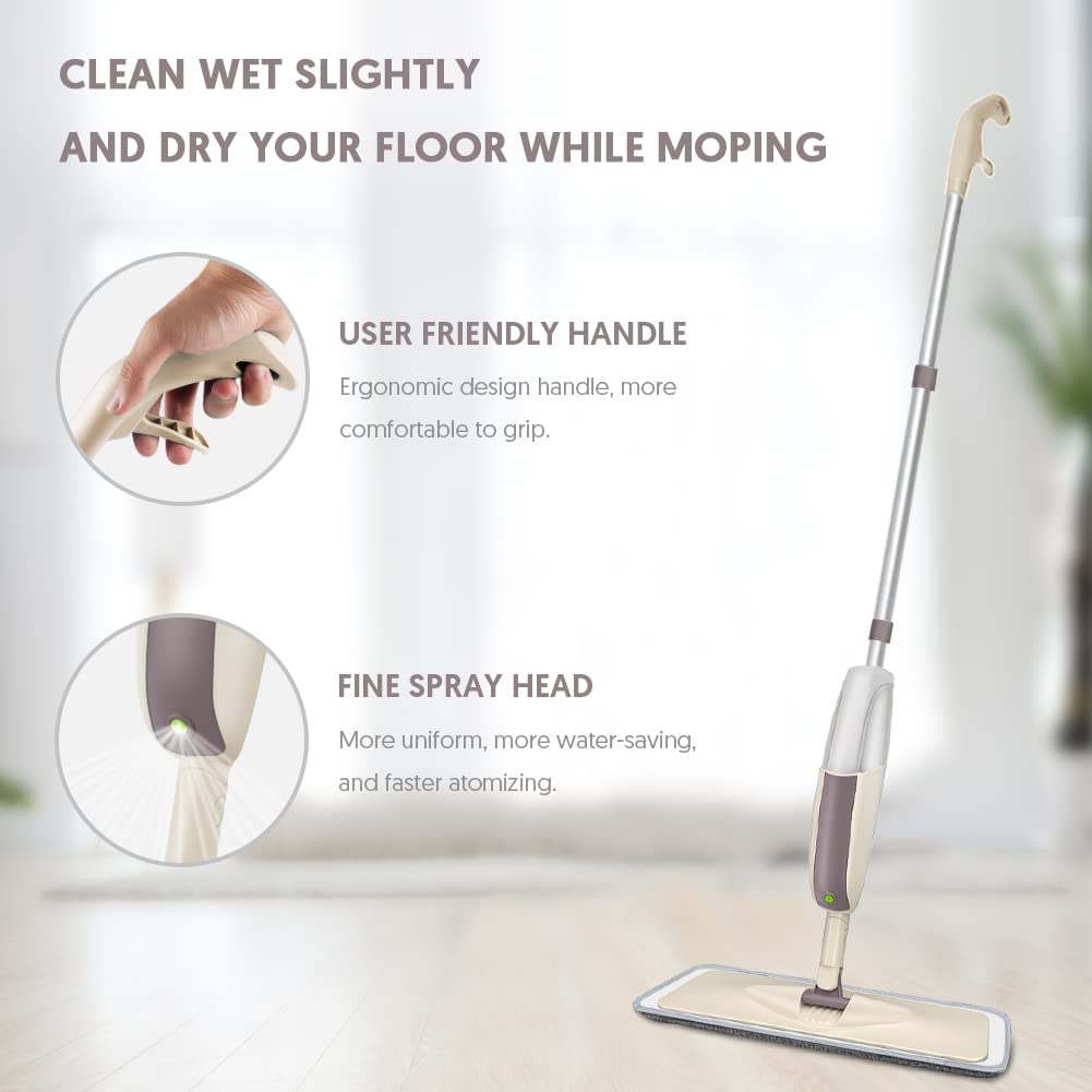HOMTOYOU Spray Mops for Floor Cleaning: Wet Floor Mop with 3 Washable Microfiber Pads for Hardwood Laminate Wood Vinyl Ceramic Tiles Home Kitchen - Medaid International