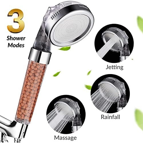 Filtered Hand Held Shower Head Ionic Head Help Reduces hair loss Rainfall Spa Water Saving, Purifies Water, Remove Chlorine (Transparent) فلتر دش موفر للمياه ينقي المياه ويزيل الكلور - Medaid International
