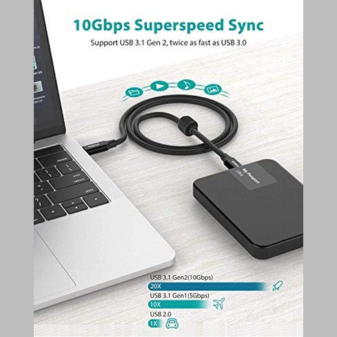 NIMASO - USB C 3.1 Gen 2 Cable, 10Gbps Data Transfer, 4K Video Output, 100W PD Charging