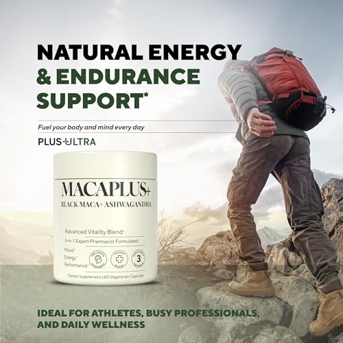 MACAPLUS+ Black Maca Root + Ashwagandha + Fenugreek - #1 Highest Potency Black Maca Root 40,000mg 40x Strength Organic Capsules for Men and Women Supplement 100% Pure Maca Peruana 40:1 Powder Pills - Medaid International
