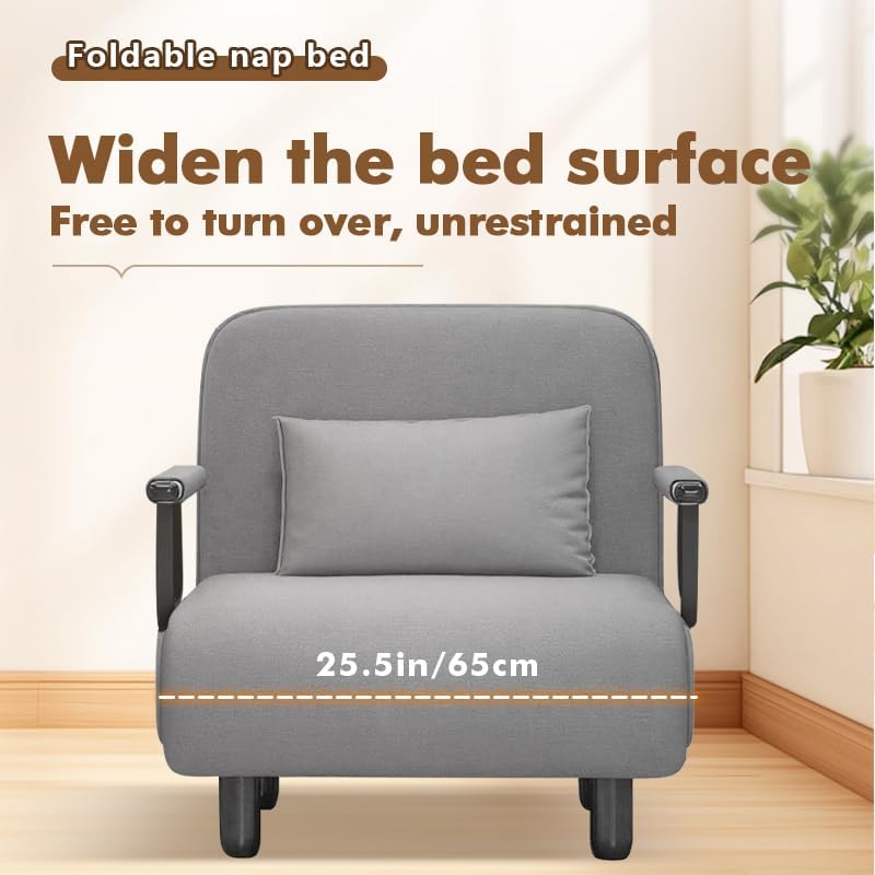 Multifunctional sofa bed, 3-in-1 folding sofa bed chair, with 5-position adjustable backrest, wheels, 2 supporting legs, and a chaise lounge with pillows. (65cm)|B0FKYRJTRL