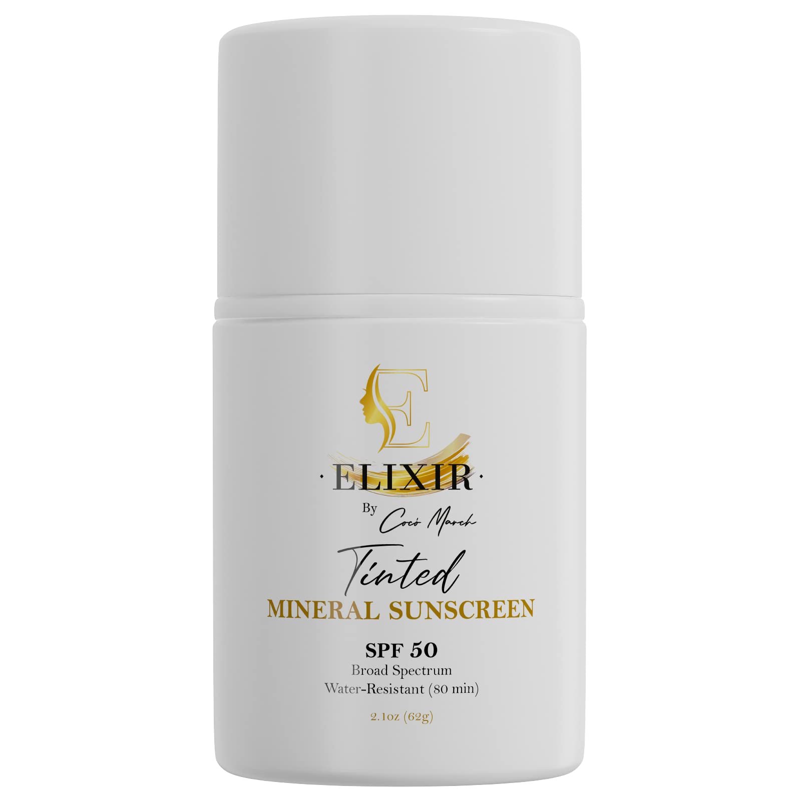 Elixir by Coco March Broad Spectrum Mineral Tinted Sunscreen SPF 50 Water-Resistant-80 min, Hydrates and Enhances Skin, Adults and Children- 2.1 oz 59 g - Medaid International