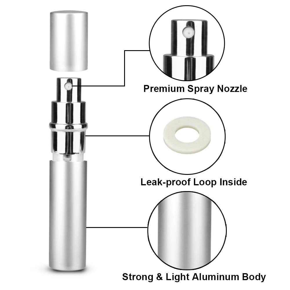 Portable Mini Refillable Perfume Bottle, 3 Pcs Travel Size Perfume Atomizer Empty Spray Bottle Case for Outdoor and Traveling with Funnel and Perfume Diffuser (A - 6ml (Black+Silver+Dark Blue)) - Medaid International