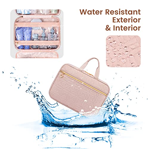 Lovevook - Waterproof Hanging Toiletry Bag for Women, Large Cosmetic Organizer, Hook Design, B-light Pink