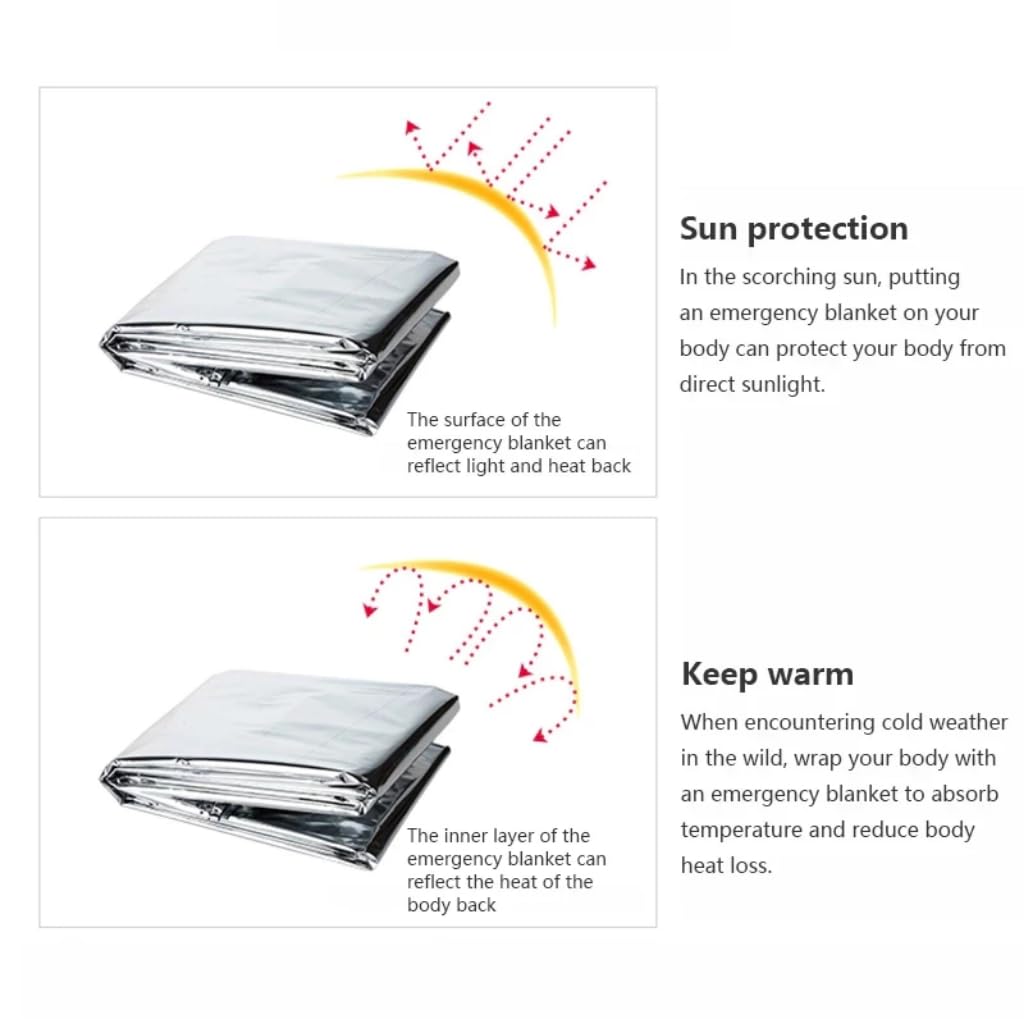 JSJTAMUS Emergency Mylar Blanket (1-Pack) - Survival Blanket for Hiking, Camping, First Aid - Lightweight, Compact, Reflective for Outdoors & Emergencies(62×82in)