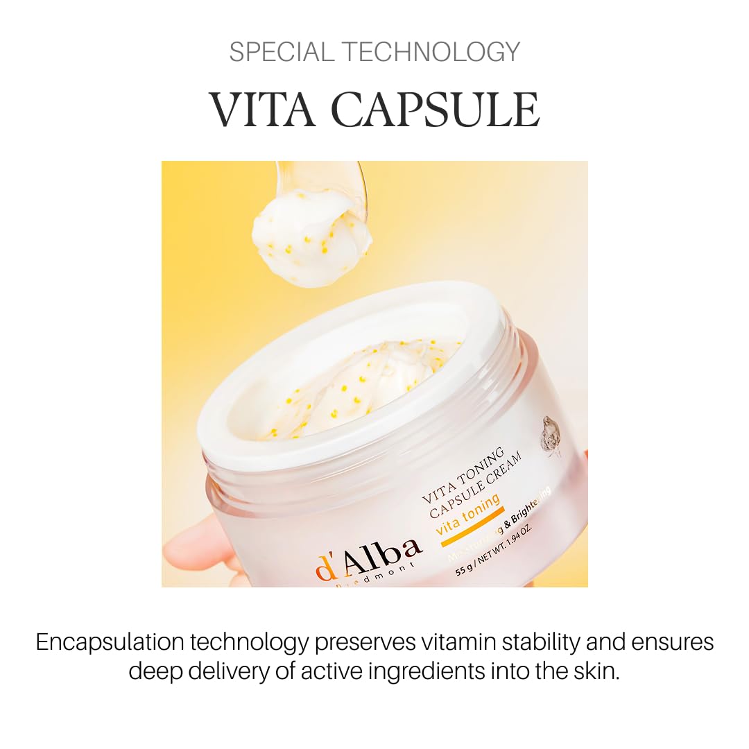 d'alba Piedmont Vita Toning capsule Cream, Deep Hydration Face Moisturizer, Glass Skin with Vita-Cera Oil Capsules, Deep Hydration Face Moisturizer (1.94 oz.) - Medaid International