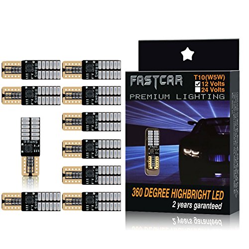 Fastcar - T10 W5W LED Wedge Bulbs 24 LEDs 4014SMD for Clearance & Reading Light (Green)