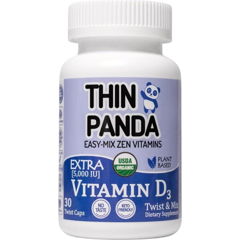 Organic Vitamin D3 Extra 5,000 IU - for Adults - Twistable Capsule Design - for Strong Bones & Healthy Immunity - Taste-Free Twist & Mix Vitamin - Add Powder to Food/Drinks - 30 Servings - Medaid International