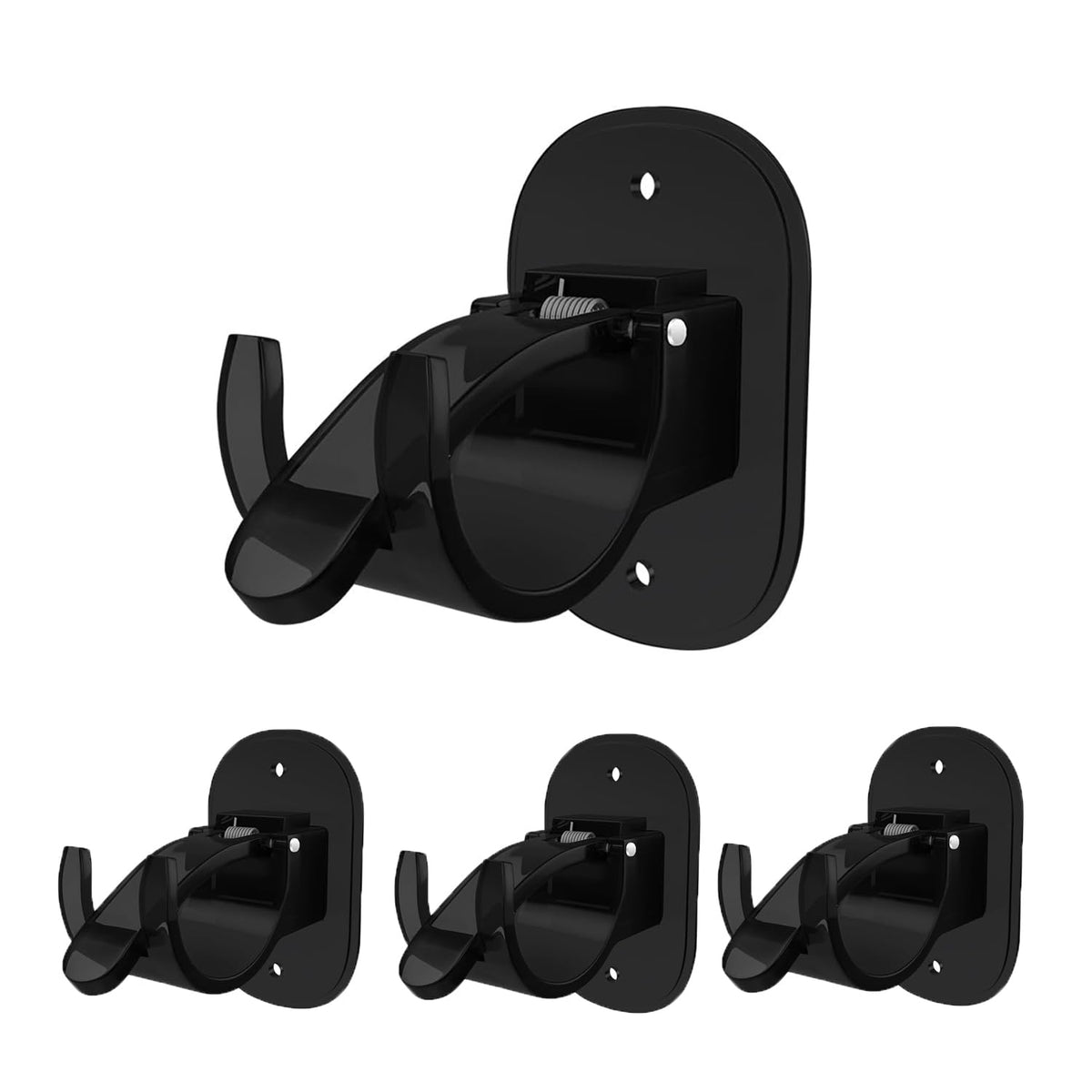 Terrifi Self Adhesive Curtain Rod Brackets, 4 Pcs Universal Plastic Holders, No Drill Hooks, For Bathroom, Bedroom, Livingroom, Kitchen (Black)