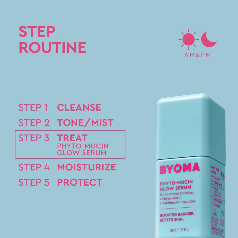 BYOMA Phyto-Mucin Glow Serum - Mucin Face Serum for Glass Skin - Plumps, Primes + Hydrates - Flawless Primer and Makeup Base - Strengthens Skin Barrier - 1.35 fl.oz - Medaid International