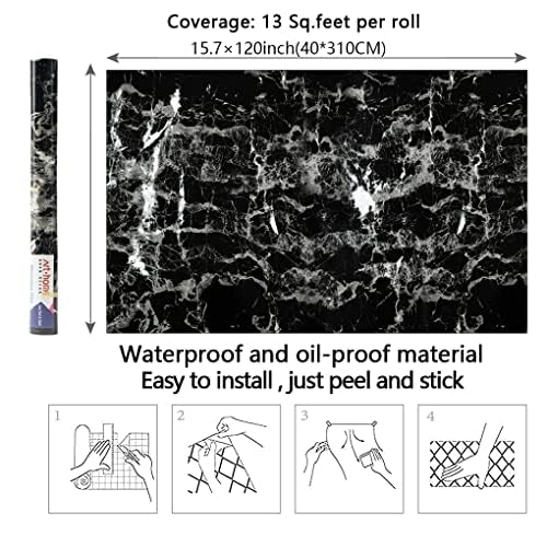 Arthome Black Marble Contact Paper, Peel and Stick Black Paper, Self Adhesive Wallpaper (Black Sliver, 15.7"x120") - Medaid International