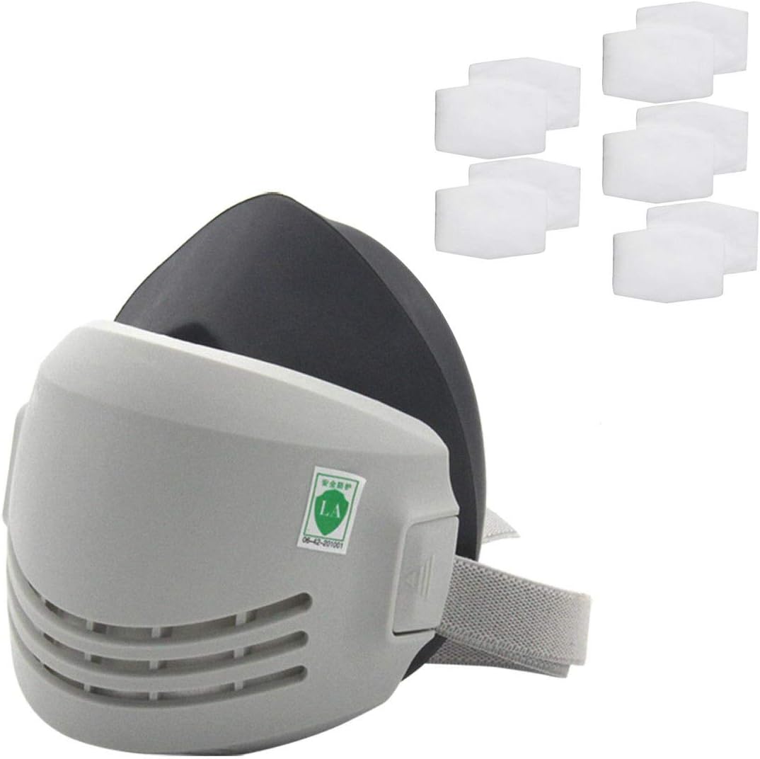 Reusable Dust Half Respirator Chemical Anti-Dust Paint Welding Safety Industrial Mask (1Pcs Rubber Mask+10 Pcs Cotton Filters)