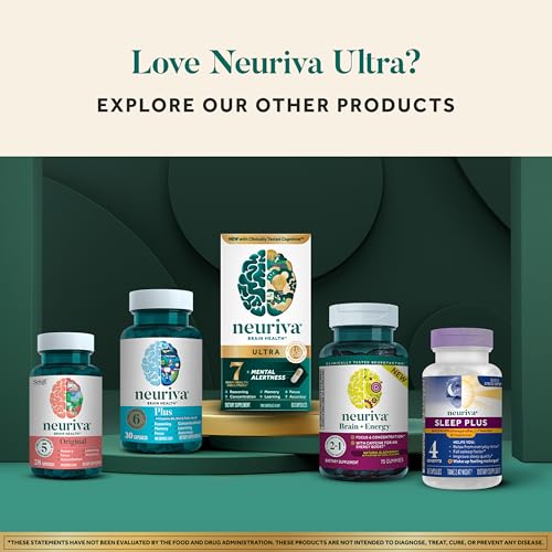 NEURIVA Ultra Decaffeinated Clinically Tested Nootropic Brain Supplement for Mental Alertness, Memory, Focus & Concentration, Cognivive, Neurofactor, Phosphatidylserine, Vitamins B6 B12, 60 Capsules - Medaid International