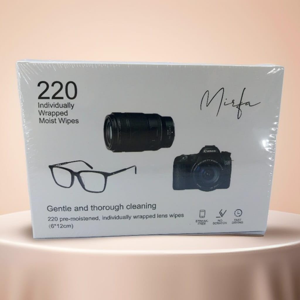 Mirfa, Lens Wipes for Glasses, 220 Piece Pre-Moistened Lens Cleaning Wipes, Individually Wrapped Microfiber Cleaning Cloth, Glasses Cleaner Wipes for Eyeglasses Camera Lens Tablets Phone Screen - Medaid International