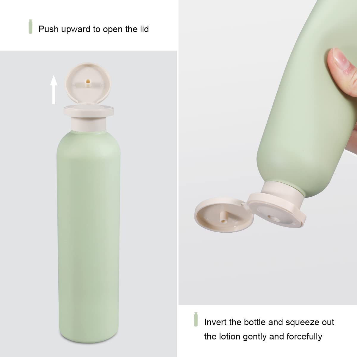 TERRIFI Green Plastic Empty Squeeze Bottles, Refillable Plastic Leak-Proof Travel Bottles for Creams, Lotion, Shampoo, Conditioner (4 Pcs)