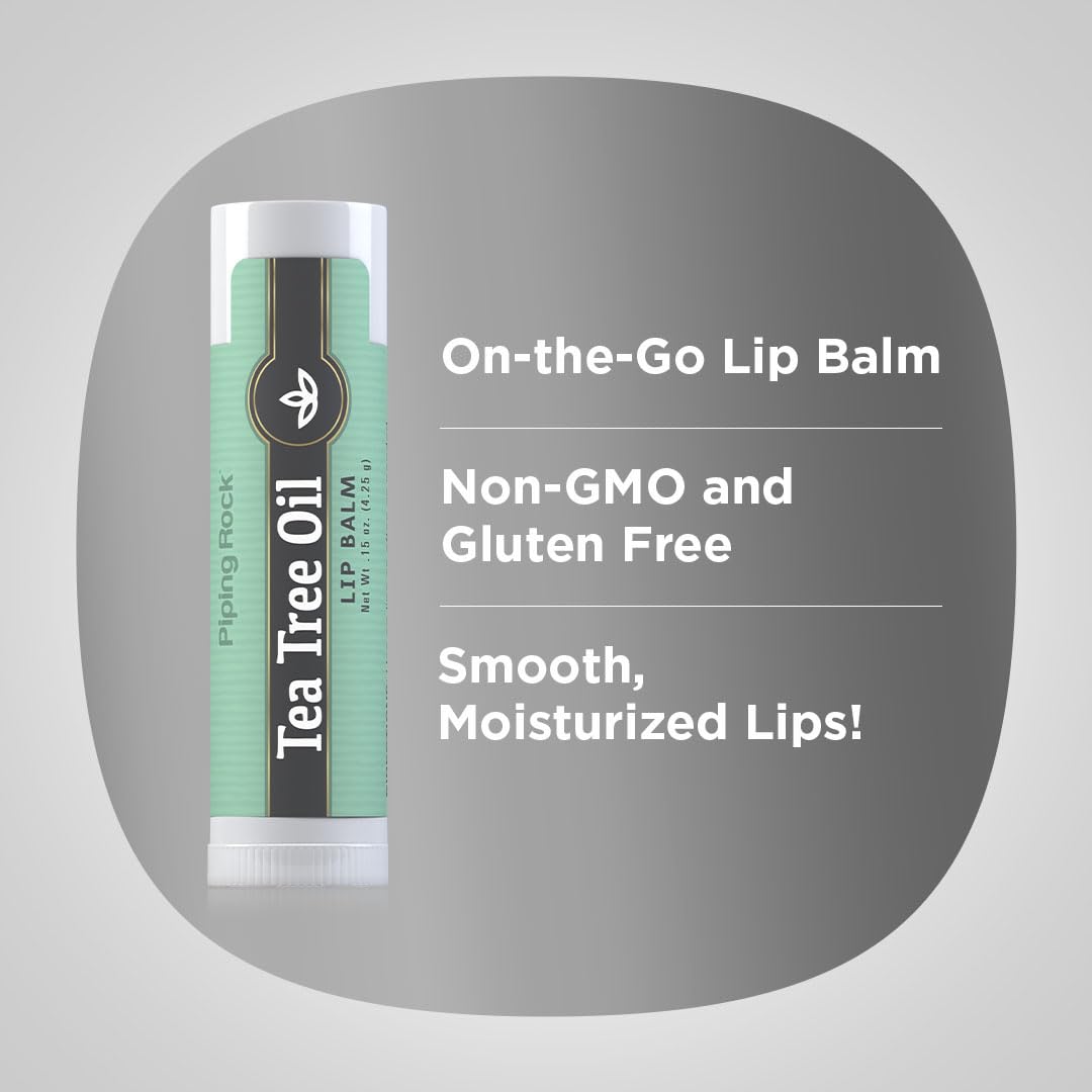 Piping Rock Tea Tree Oil Lip Balm | 0.15 oz | Moisturizing and Soothing | Non GMO, Gluten Free (Pack of 2) - Medaid International