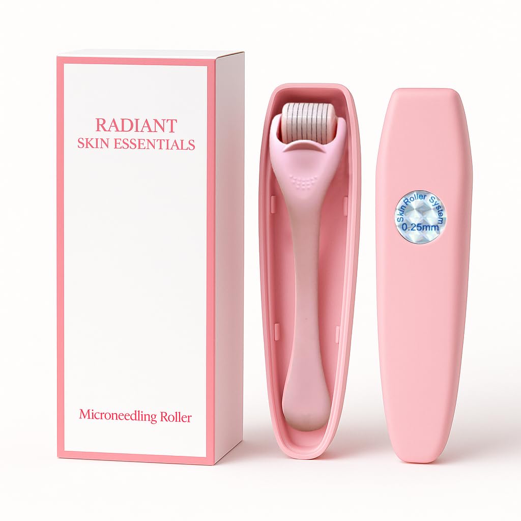 540 Stainless Steel Micropoint Derma Roller – Microneedling Roller for Face, Scalp & Beard – Skin Care Tool for Collagen Boost, Wrinkles & Hair Growth – Storage Case Included (Matte Baby Pink) - Medaid International