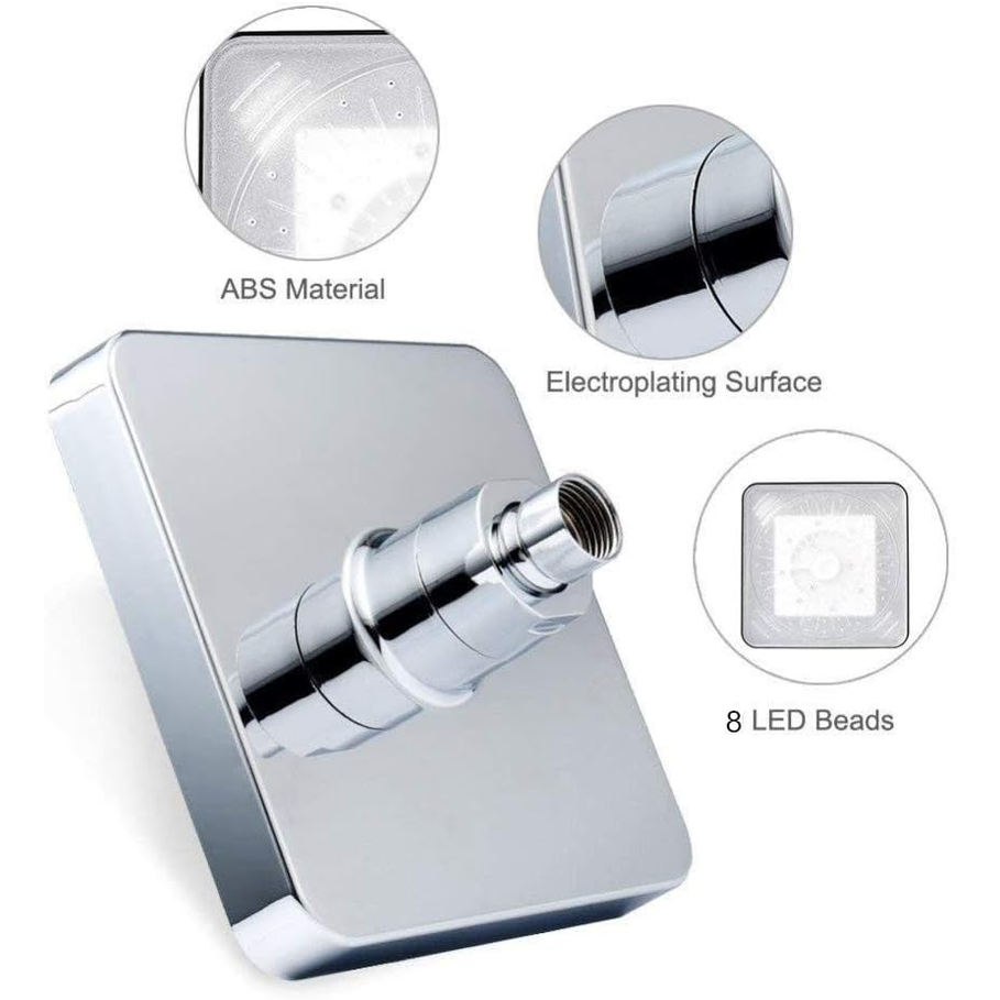 Shower Head 3 Colors Changing LED Showerhead Bathroom Rainfall Shower 6 Inch Square Temperature Control
