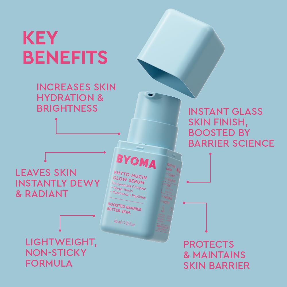 BYOMA Phyto-Mucin Glow Serum - Mucin Face Serum for Glass Skin - Plumps, Primes + Hydrates - Flawless Primer and Makeup Base - Strengthens Skin Barrier - 1.35 fl.oz - Medaid International