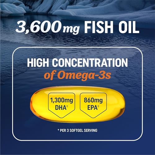 Triple Strength Omega 3 Fish Oil 3600 mg | EPA & DHA | Over 2100mg Omega-3 Fatty Acids | 1300mg EPA + 860mg DHA | Best Essential Fatty Acids | Premium Wild Caught & Burpless Fish Oil | 180 Ct - Medaid International
