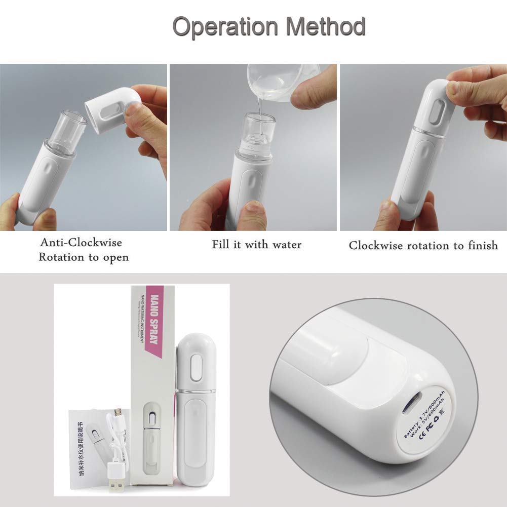 TERRIFI Nano Facial Mister, Portable Mini Cool Mist Facial Steamer Moisturizing Hydrating Face Sprayer for Skin Care, Makeup, Cleaning Pores, Eyelash Extensions, Summer Cool (White)