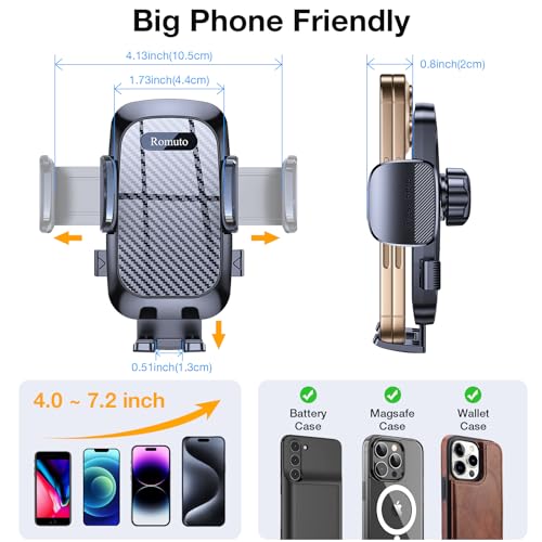 Romuto Car Phone Holder Mount【2025 Strongest Suction】Phone Mount for Car Cell Phone Holders for Your Car Accessories for Women Men Dashboard/Windshield/Vent/Wall Mounts Truck Stand for iPhone Samsung - Medaid International