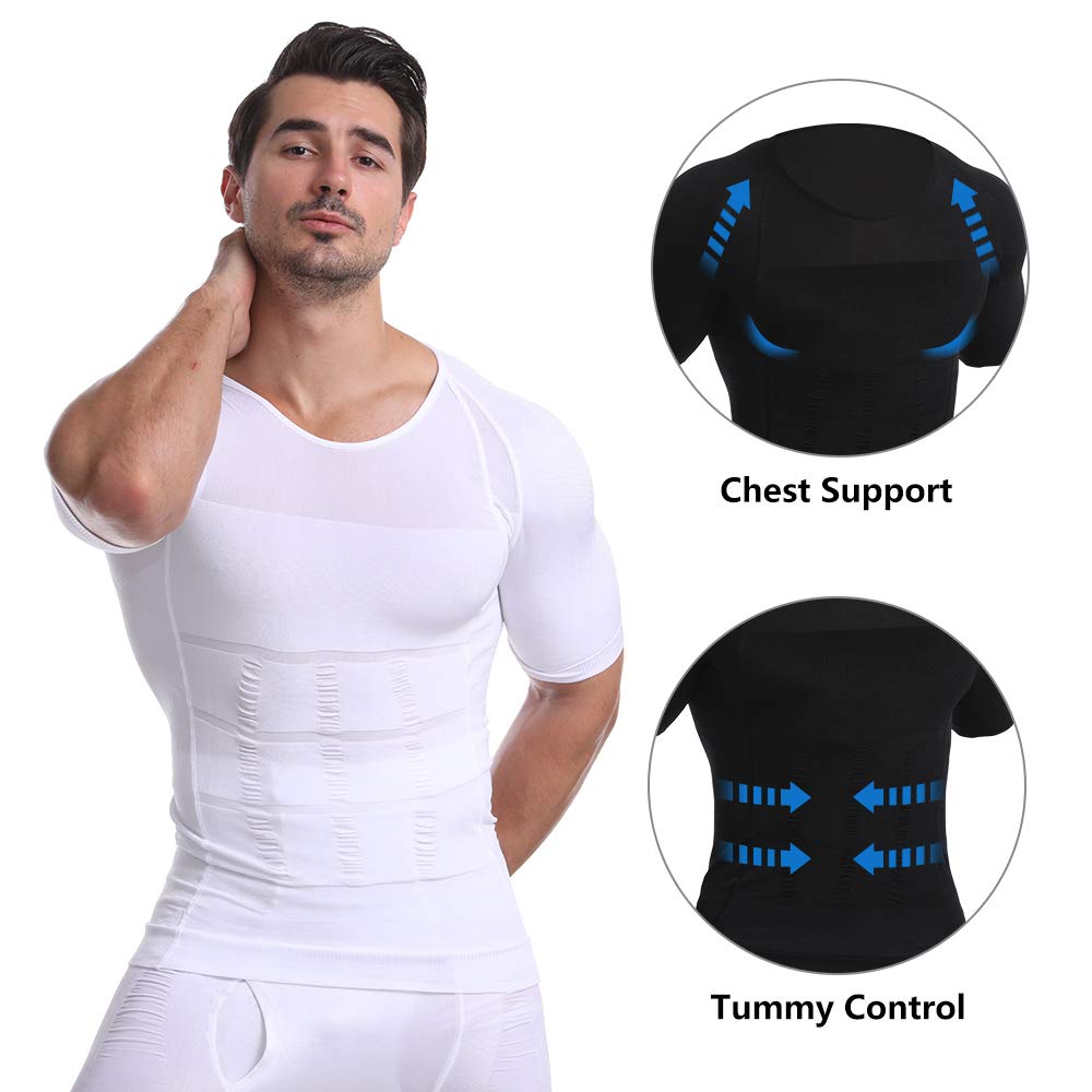 Cacosa Men's Body Shaper Slimming Shirt Tummy Waist Lose Weight Shirt, Men's Elastic Sculpting Vest Thermal Compression Base Layer Slim Compression Muscle Tank (White, L) - Medaid International