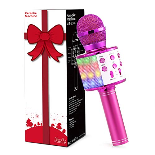 Fede - Wireless Bluetooth Microphone with Colorful LED Lights, Portable Karaoke Speaker for Kids & Adults