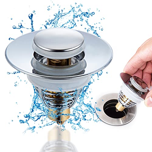 Relota - Stainless Steel Washbasin Plug, Odour-Proof, Anti-Clogging Sieve, Fits 34-38 mm