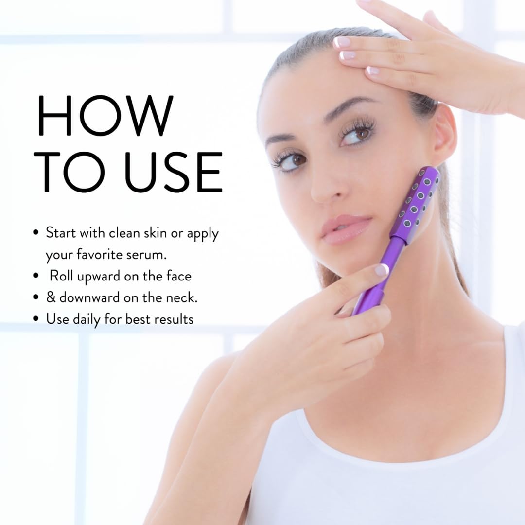 Nurse Jamie Uplift Facial Massaging Beauty Roller – Purple - Facial Massager with 24 Stones for Sculpting, Firming & Reducing Puffiness - Medaid International