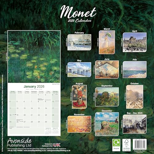 Monet Calendar 2026 | 12 Month Wall Calendar | Avonside Publishing | Plastic Free Packaging - Medaid International