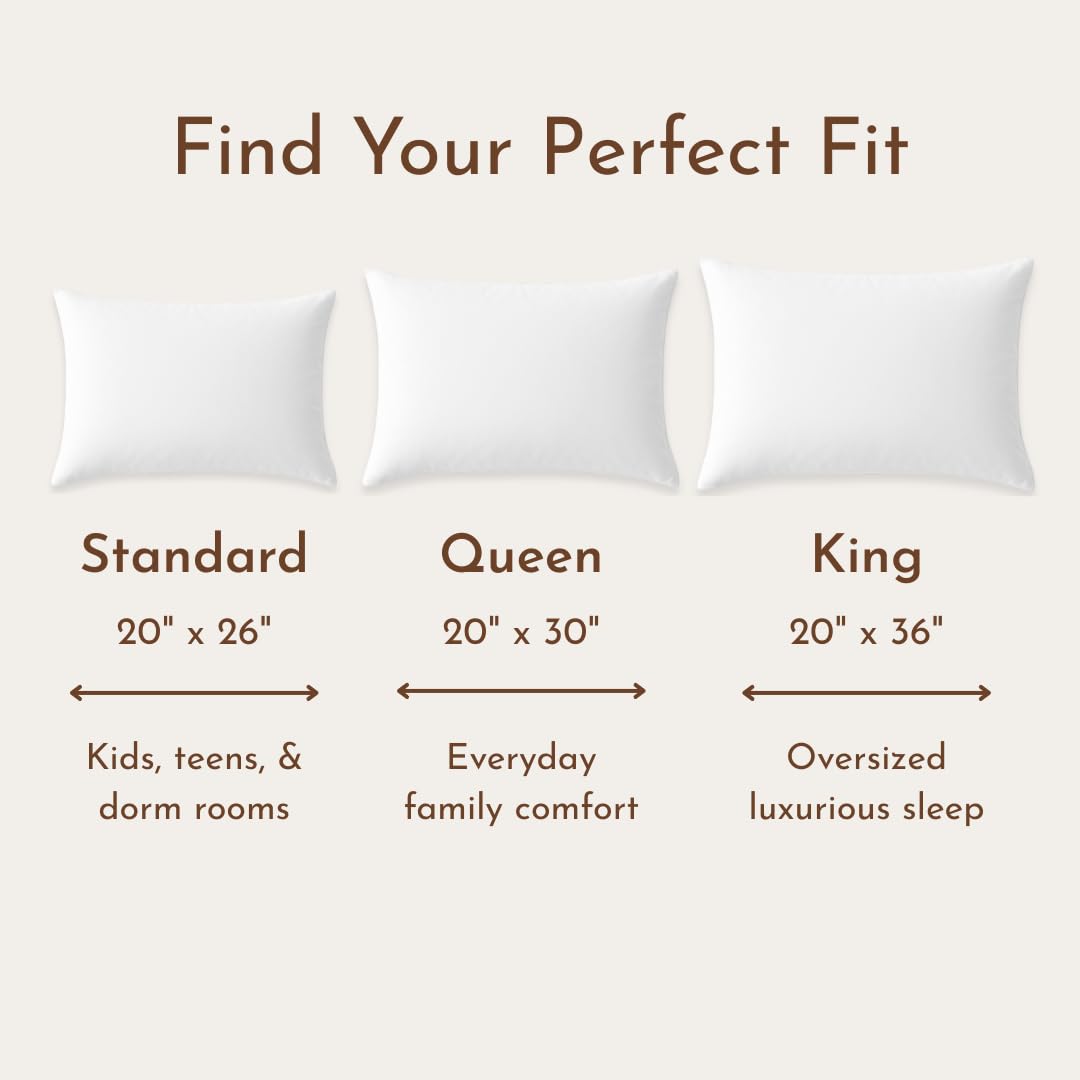 Little Sleepy Head Standard Pillows for Sleeping Standard Hotel Quality Pillows with Adjustable Loft & Down-Like Hypoallergenic Pillow Fill -20" x 26" - Set of 2 - Medaid International