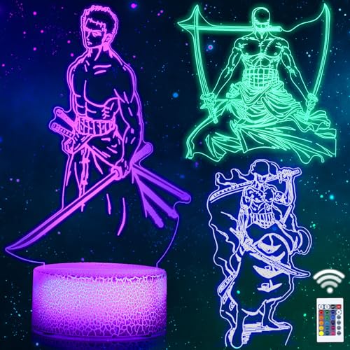 QQAAMZ - Roronoa Zoro 3D Illusion Lamp, LED Touch Control, Perfect Gift for Kids