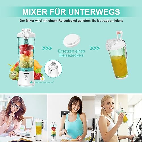 Amicool - Portable Blender with 6 Stainless Steel Blades, USB Rechargeable, 600ml Capacity