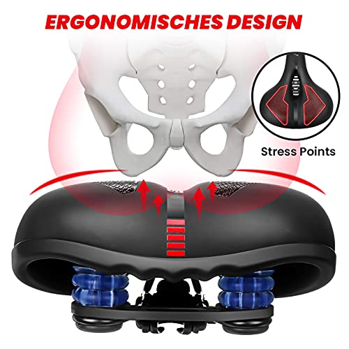 Brgood - Comfortable Wide Bike Seat with Memory Foam, Dual Shock Absorber, Universal Fit