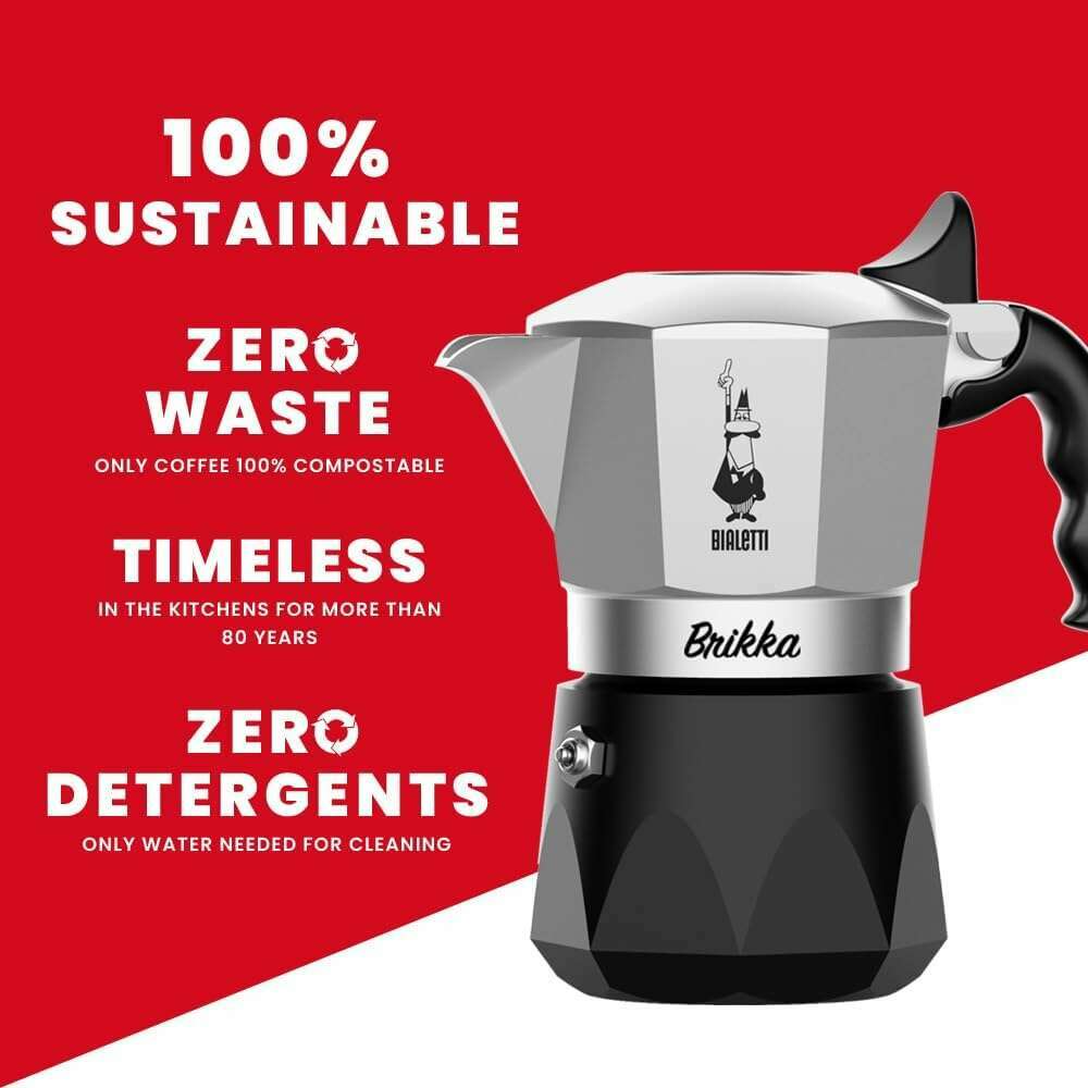 Brikka,  Black Aluminum Coffee Maker - Medaid International
