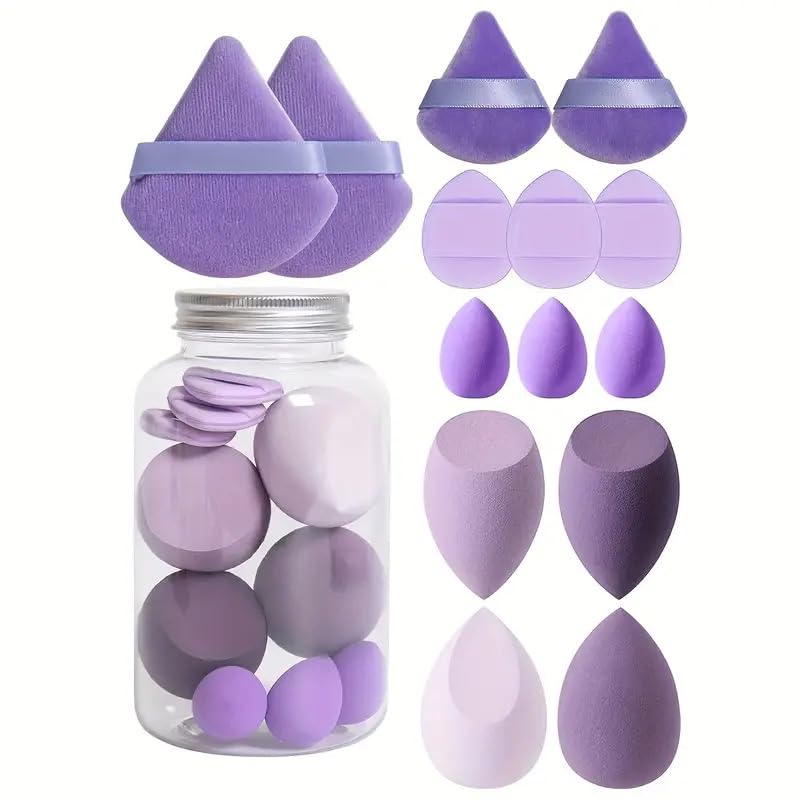 12-Piece All-Purpose Makeup Sponge Puff Set, includes3 Powder Puffs,3 Mini Air Cushion Puffs, 3 BeautyBlenders & 3 Mini Beauty Blenders, Pink - Medaid International