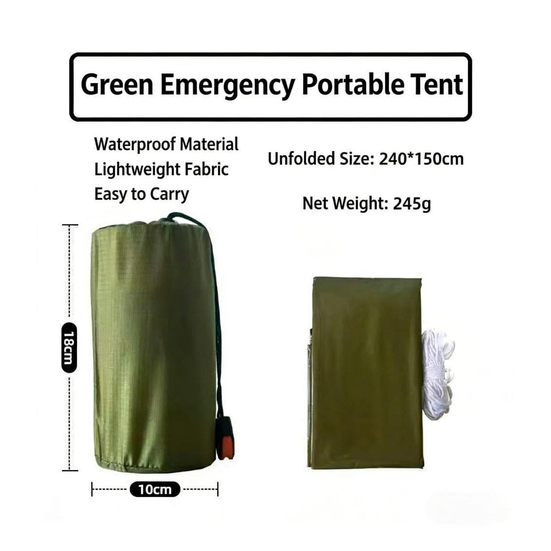 Emergency Survival Tent Kit - 2-Person Mylar Thermal Shelter, Waterproof Windproof Reusable Tube Tent with Whistle Paracord & Tent Clip, Compact Lightweight for Camping, Hiking, Emergency Prep