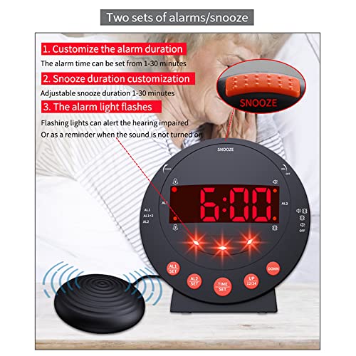 Generic - Loud Alarm Clock with Bed Shaker, Adjustable Brightness, USB Charger