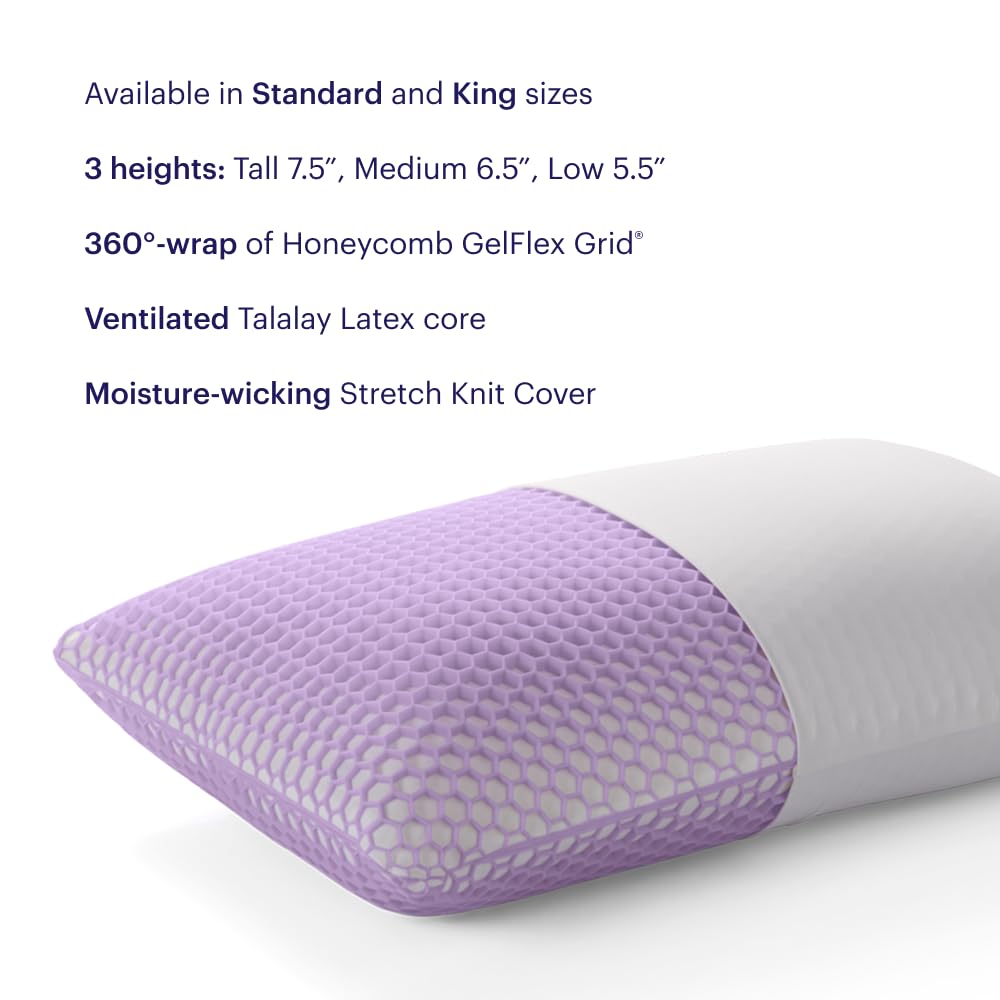 Purple Harmony Pillow - King Medium, Greatest Pillow Ever Invented, 360º Hex Grid & Talalay Latex Core - No Pressure Support, Stays Cool, Luxurious Comfort - Medaid International