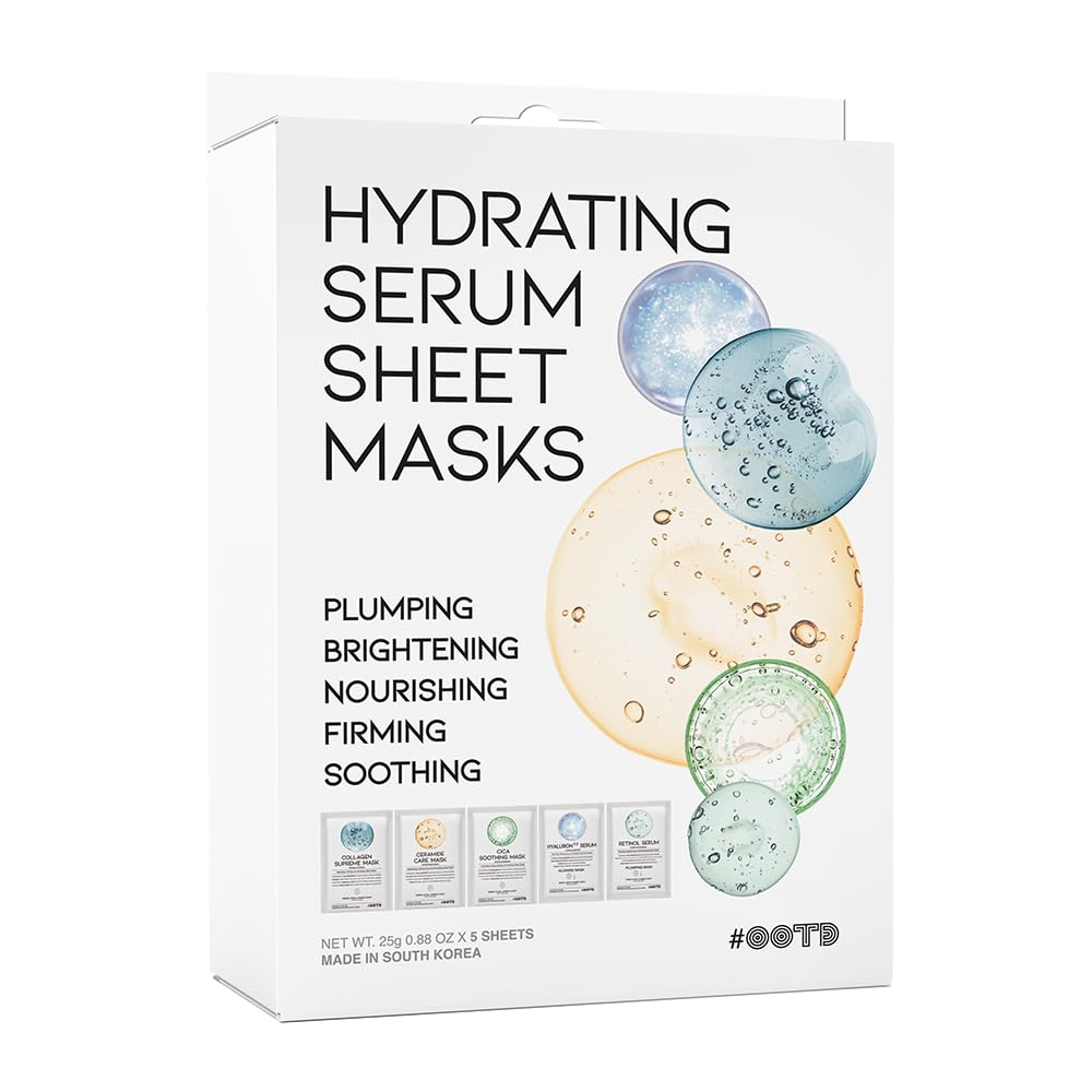 Hydrating Sheet Mask Starter Kit Variety Pack for Skin Care, Dry, Ance, Sensitive Skin, Korean Vegan Facial Sheet Mask for Men & Women, Collagen, Cica, Ceramide, Hyaluron, Retinol 5EA - Medaid International